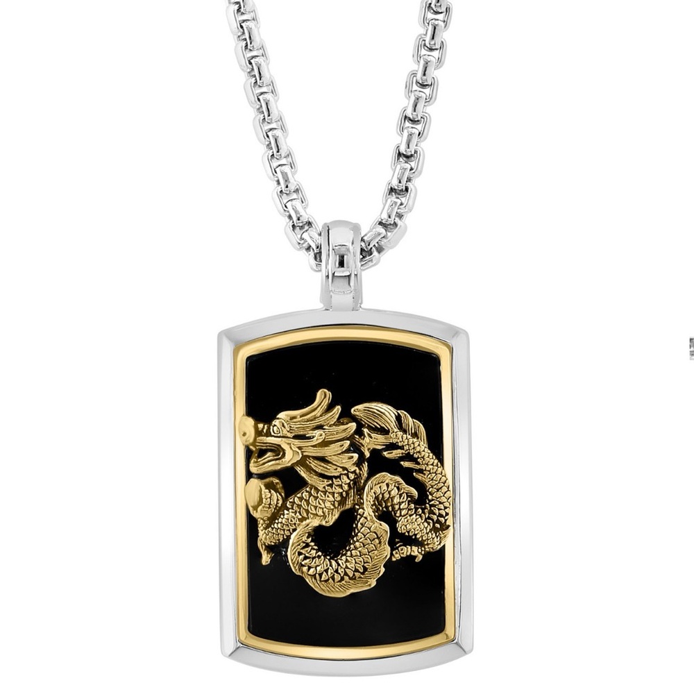 EFFY Men’s Onyx Dragon Dog Tag Necklace